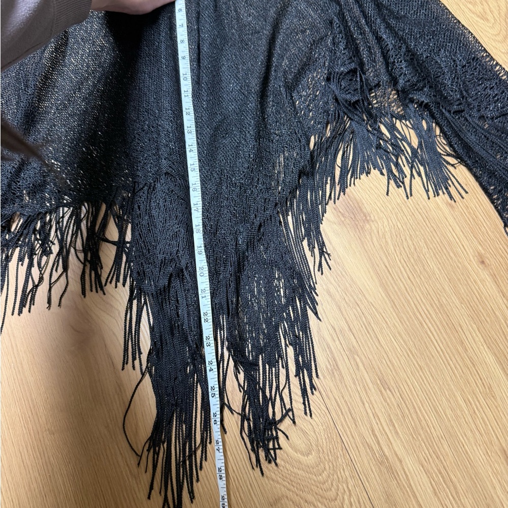 Vintage Elegant Black Fringe Sweater shawl shimmery knit 100% acetate - Picture 8 of 8